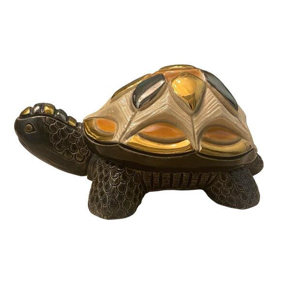 RARE De Rosa Rinconada Tortoise Ceramic Turtle Figurine Handmade Uruguay Gold 4” - Picture 5 of 9